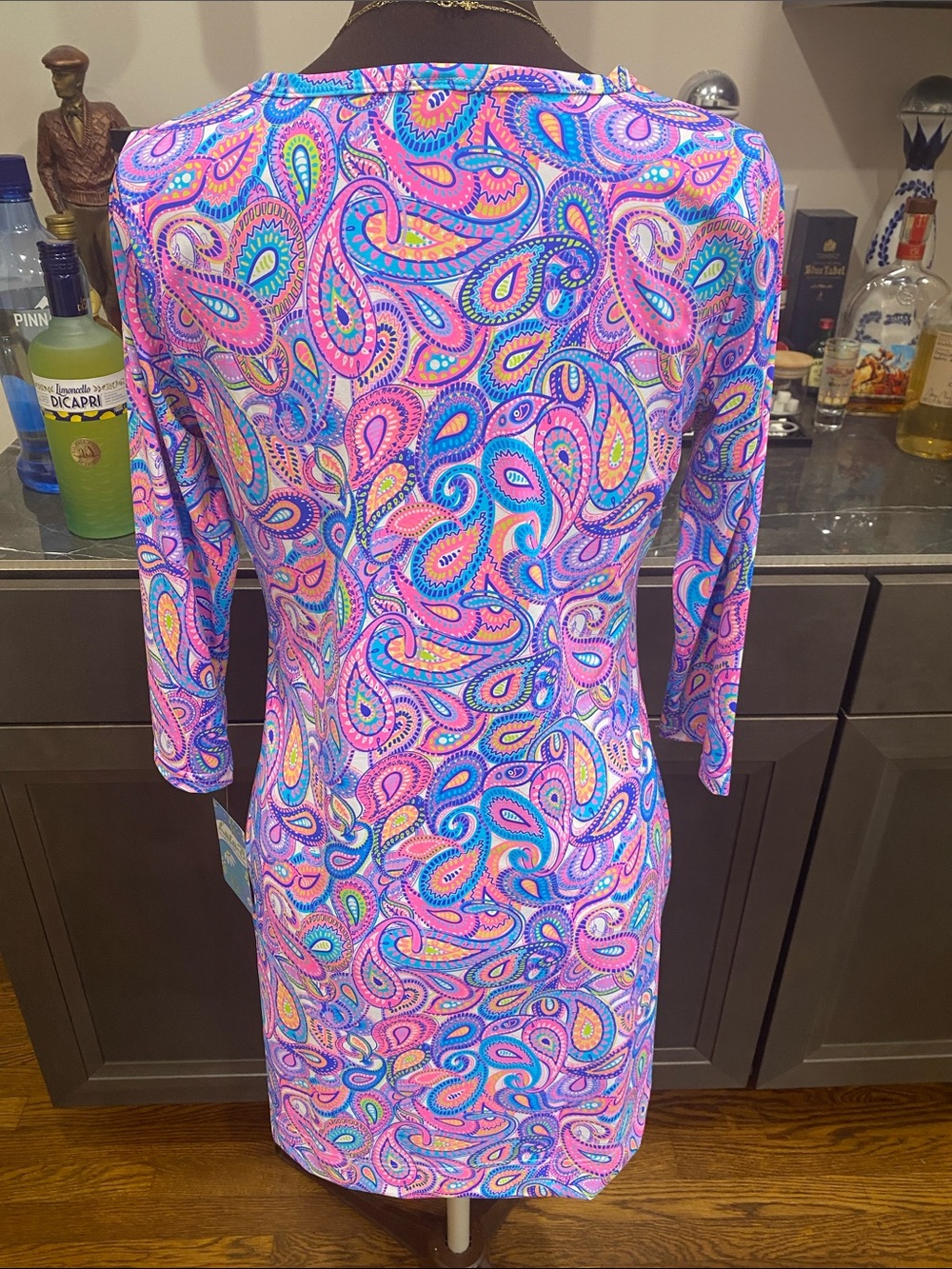 Lulu B stretch dress rounded collar vibrant paisley resort wrinkle free SPF - Picture 6 of 17